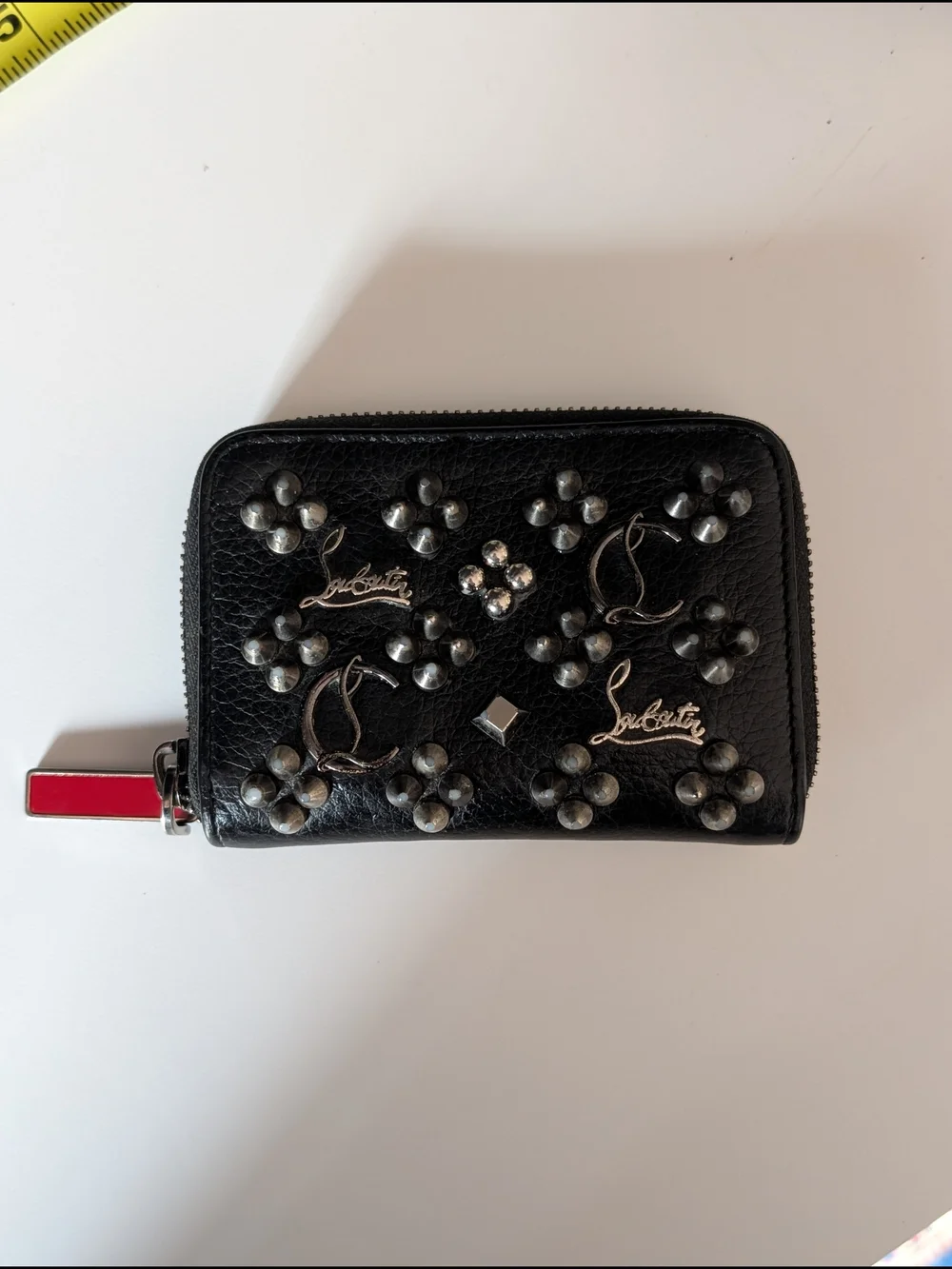Christian Louboutin Panettone Black Studded Zip-Around Coin Wallet